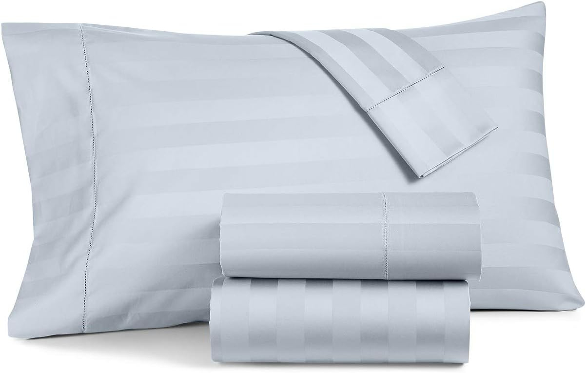 Vapor Light Blue Damask Stripe Queen Cotton Sheet Set