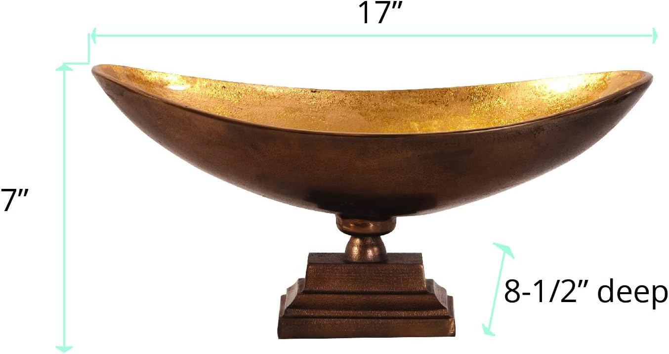 Large Bronze and Gold Handcrafted Metal Footed Bowl with Stand