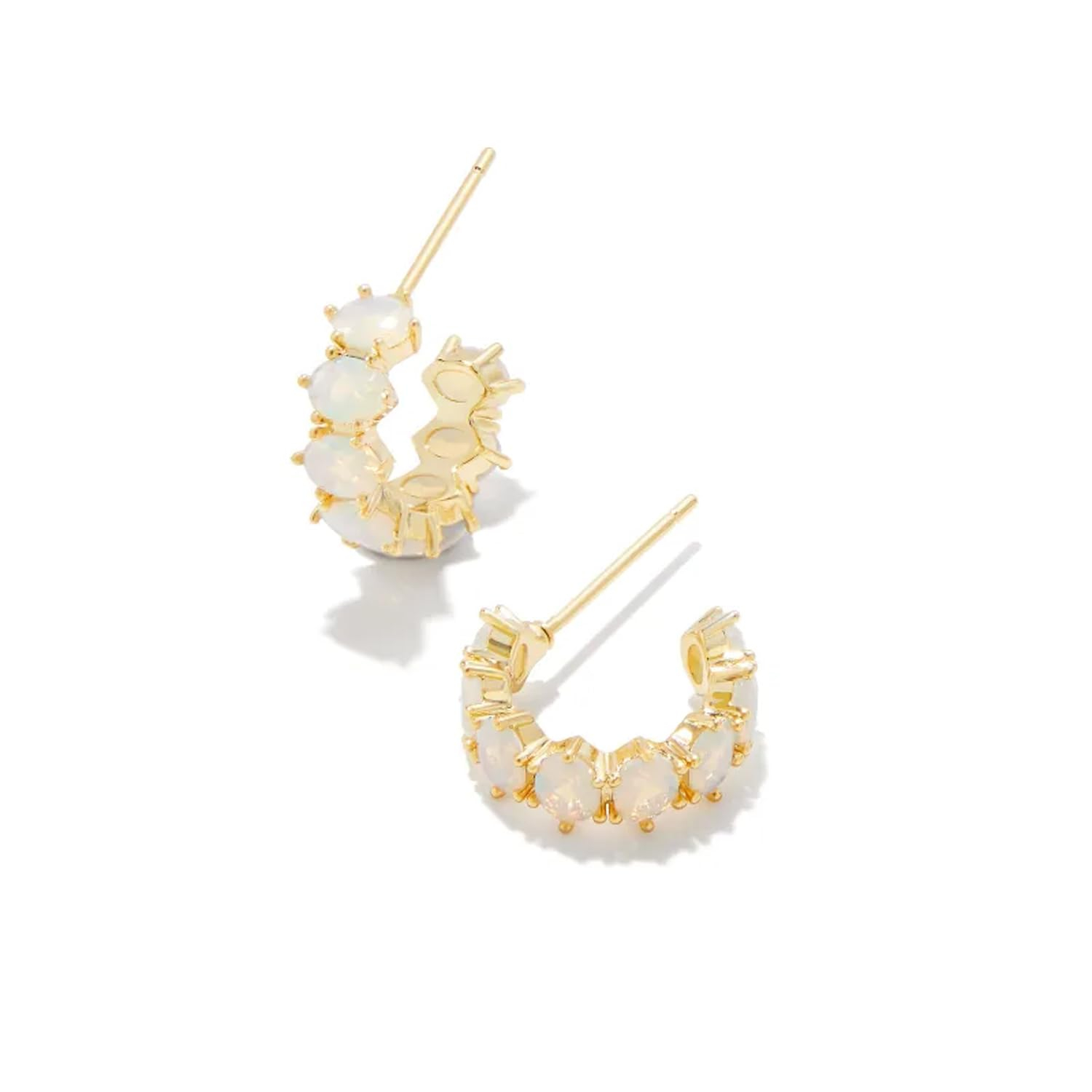 Gold-Plated Brass Huggie Earrings with Champagne Opal Crystals
