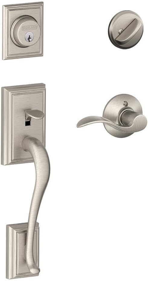 SCHLAGE Addison Single Cylinder Handleset and Right Hand Accent Lever, Satin Nickel (F60 ADD 619 Acc RH)