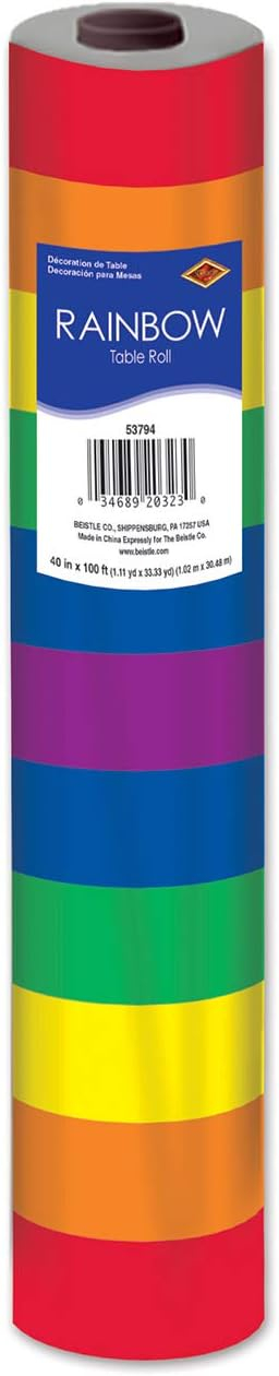 Rainbow Plastic Party Table Roll, 40 in x 100 ft
