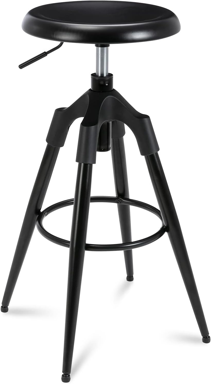 Brage Living 29-32.5 Inch Industrial Adjustable Bar Stool, Swivel Round Seat Metal Barstool with Legs, Backless Heavy Duty Airlift Bar Chair for Kitchen Dining Pub Cafe (Black)