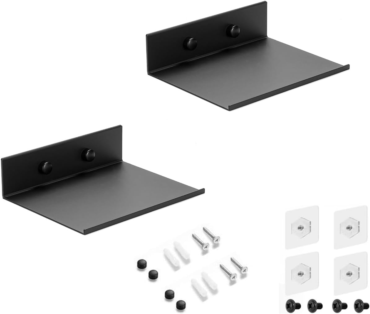 Z metnal Small Floating Shelves, Mini Metal Shelf for Collection Action Figures, Decor Display Wall Shelf, Aluminum, Wall Mounted, Matt Black, 6 inch, 2 Pack
