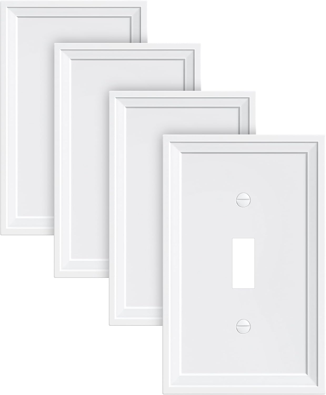Modern Decorative Wall Plate Switch Plate Outlet Cover, Vintage Retro Wood Grain Design(Single Toggle-4 Pack, White)