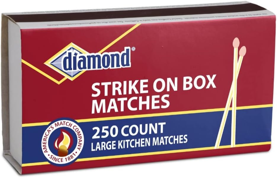 Diamond Kitchen Matches, Large Strike On Box Matches, 250 Ct for Everyday Essential Matches for Lighting Candles, Grills, Fireplaces and Firepits