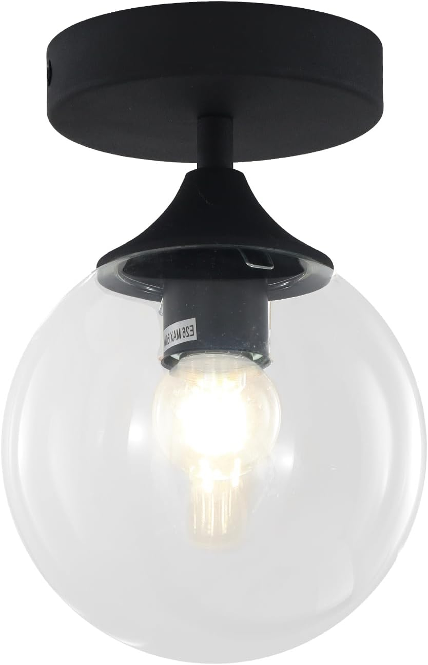 Henn&Hart 9" Matte Black Metal/Glass Semi Flush Mount