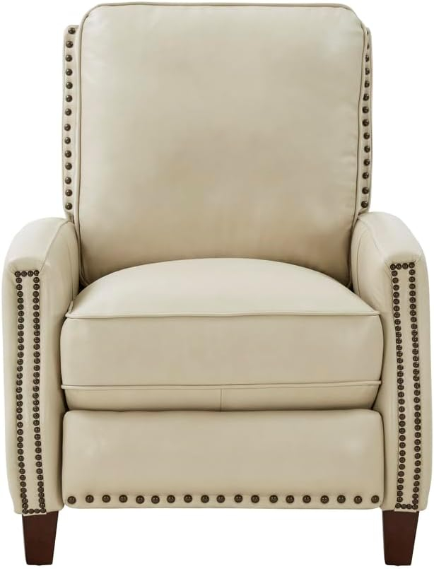 Nixon Cream Leather Recliner with Mahogany Wood Legs