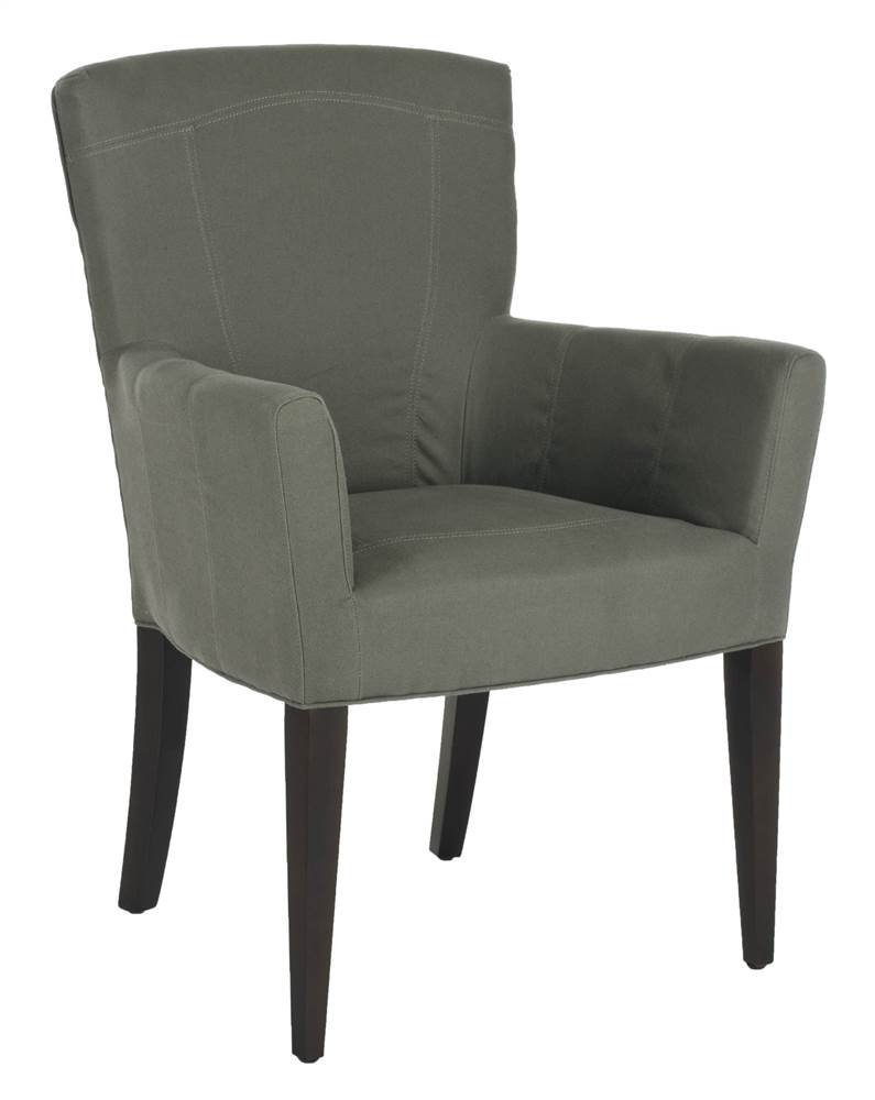 Seamist Gray Leather and Wood Transitional Accent Chair