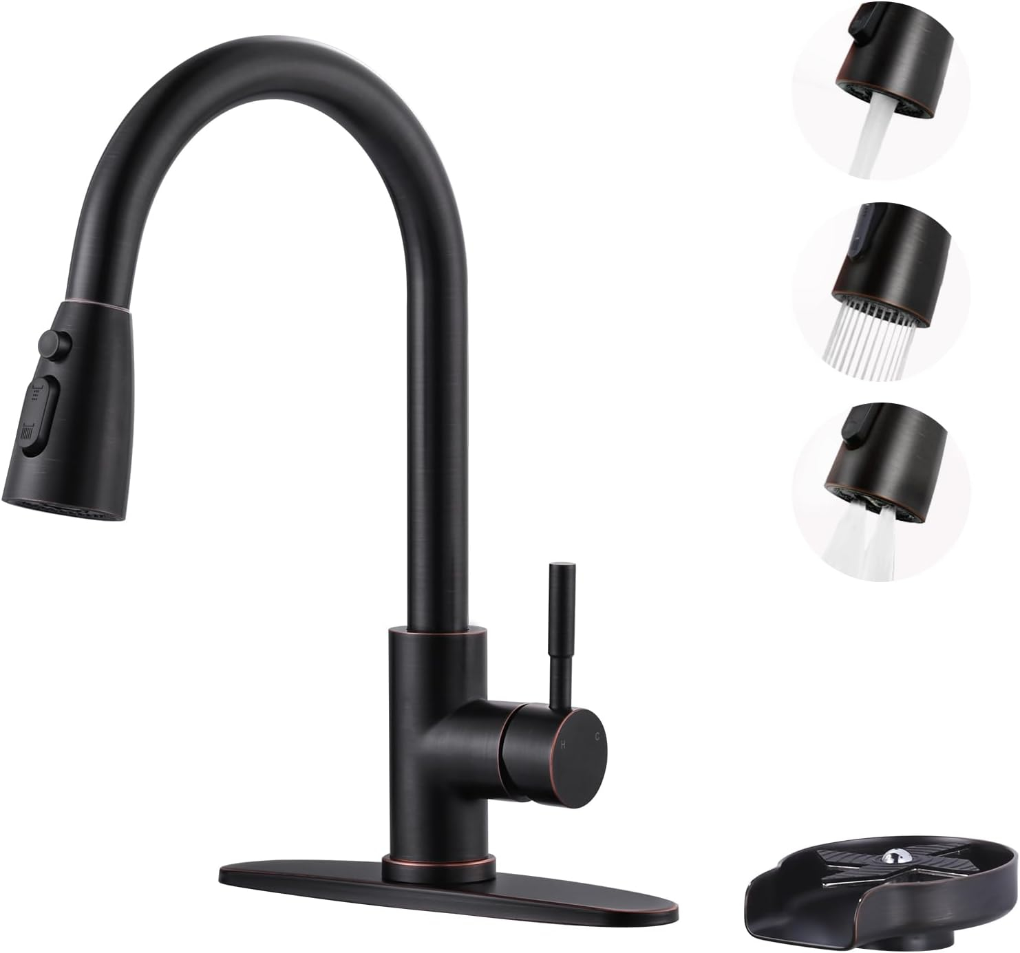 Wowow Kitchen Faucet with Glass Rinser, Stainless Steel Kitchen Sink Faucet and Cup Rinser Combo for Kitchen Sink, Oil Rubbed Bronze
