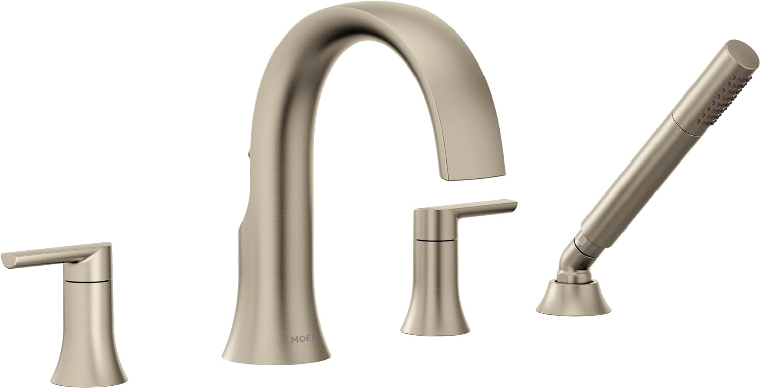 Doux Double Handle Deck Mounted Roman Tub Faucet Trim with Handshower