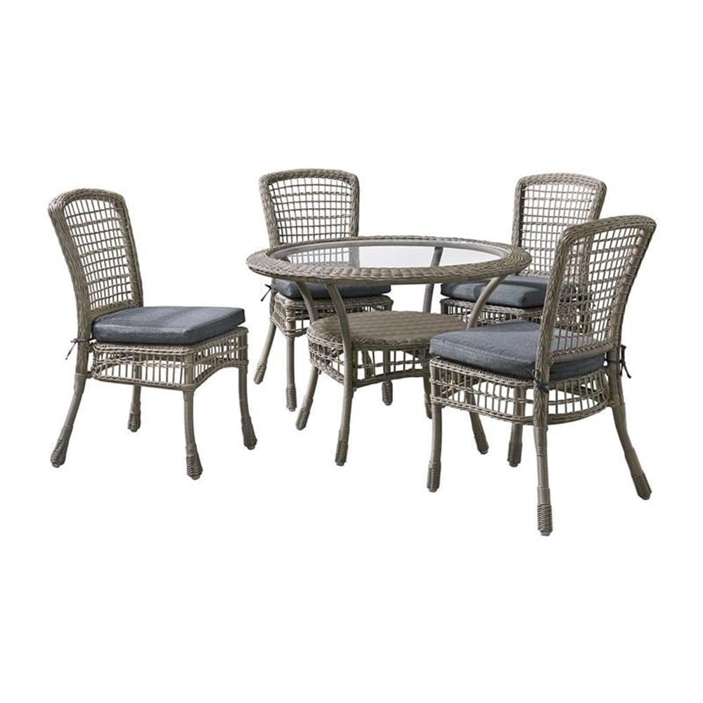 Carolina All-Weather Wicker Dining 5-Piece Dining Set with 42" Diameter Outdoor Dining Table and Four 37"H Chairs