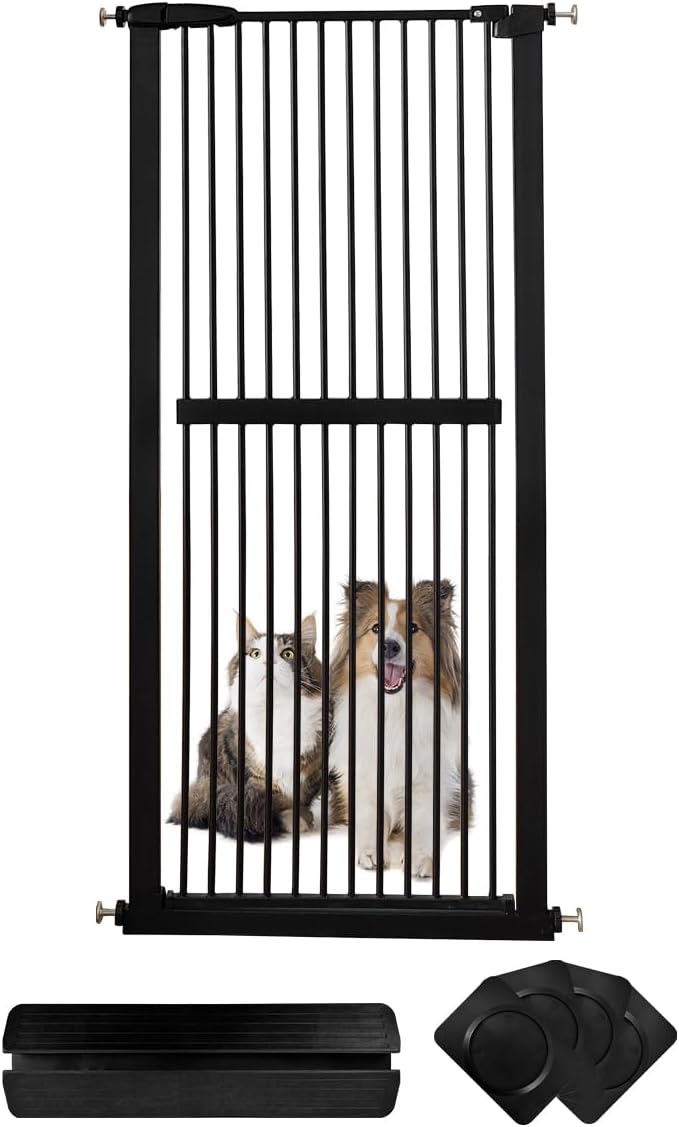 Lumizone Extra Tall Pet Gate 61.02" High Pressure Mounted 30.12"-34.05" Extra Wide (9 Sizes) 1.37" Gap for Cat Dog Children Stairs Doorway Hallway No Drilling Auto-Close (30.12"-34.05", Black)
