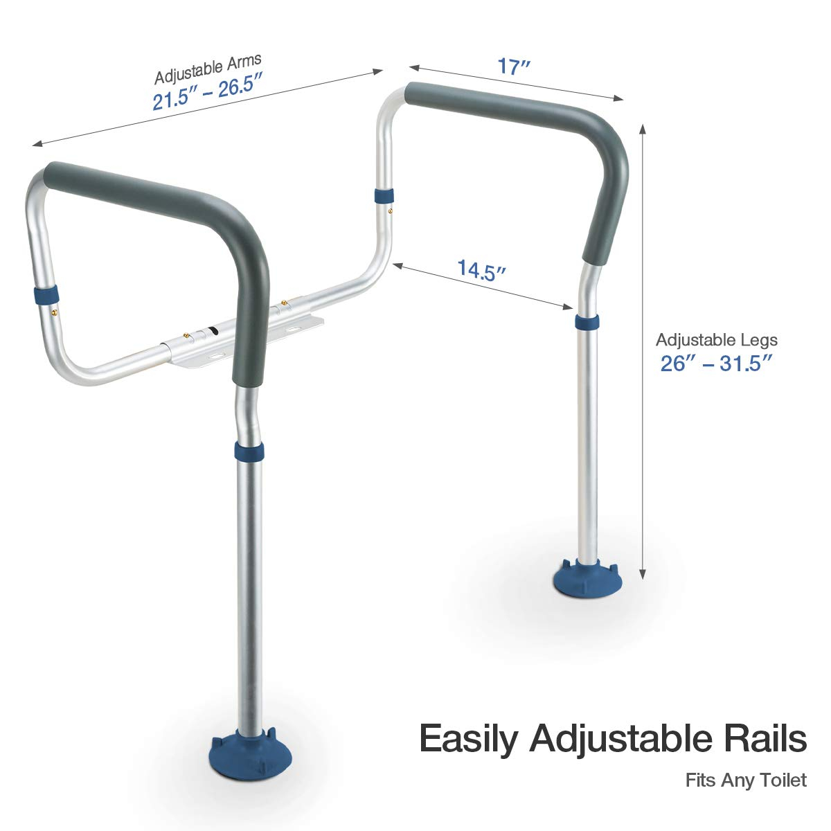 GreenChief Toilet Safety Rail, Medical Bathroom Safety Frame for Elderly, Handicap and Disabled - Adjustable Handrails for Toilet Seat Grab Bar Toilet Handrails Helper, 2 Additional Rubber Tips