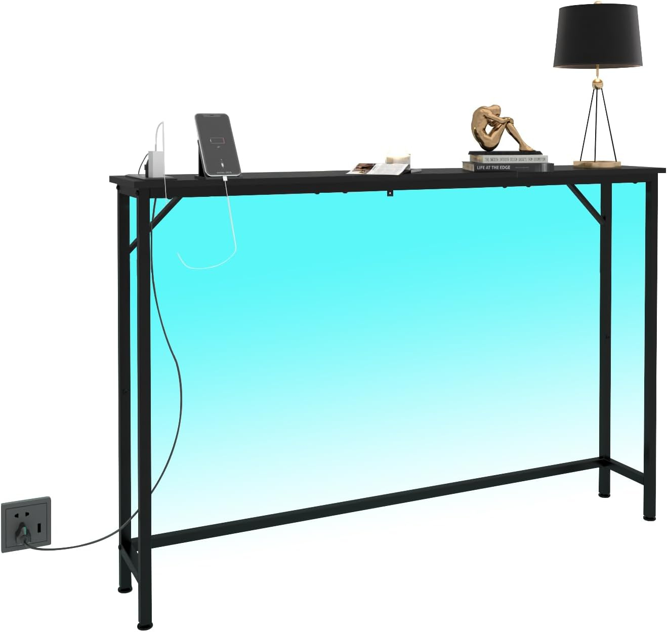 5.9" Narrow Sofa Table with Outlets, Skinny Console Table with Storage, Slim Behind Couch Table for Living Room, Entryway, Hallway, Foyer - Black