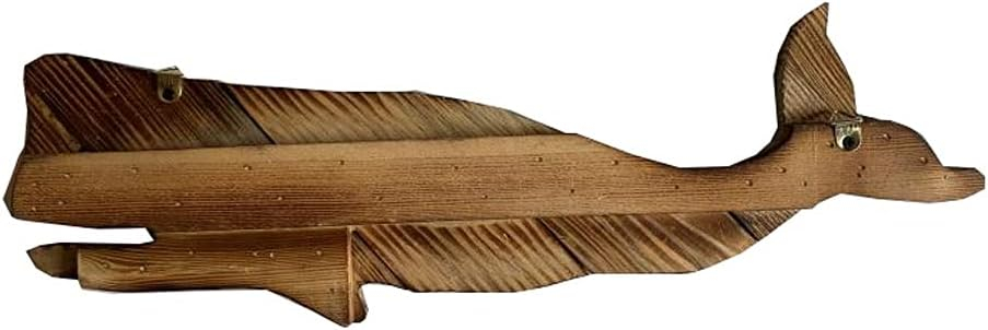 Rustic Wooden Nautical Hanging Handcarved Whale Wall Decor, Distressed Whale Wall Sculpture Indoor Outdoor Beach Themed Decoration 16''H