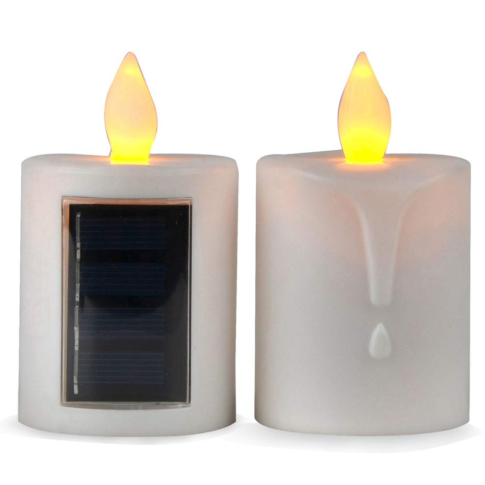 TELOSMA 2 PCS Solar Powered LED Candle Light Flameless Rechargeable Waterproof Candle for Window Outdoor Yard Lamp Garden Camping Lantern