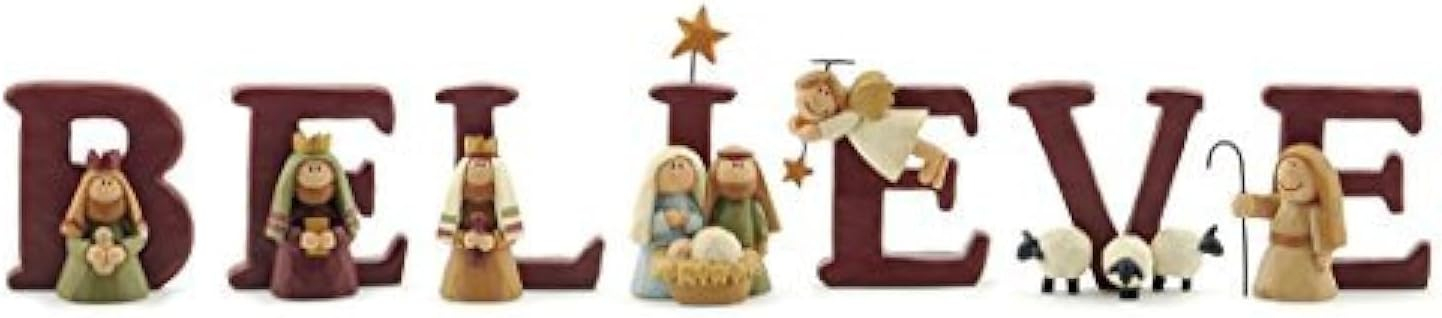 Blossom Bucket B-E-L-I-E-V-E Nativity Resin Christmas Decoration Set of 7 Letters - Size 1.75 in Tall