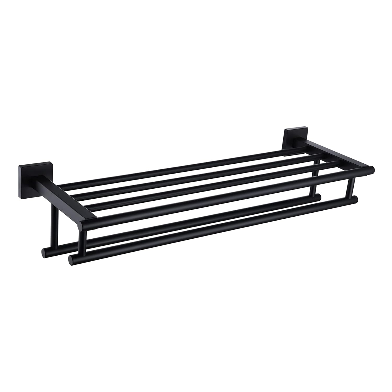 KOKOSIRI Bath Towel Rack with Double Towel Bars Bathroom Towel Shelf 24 Inch Towel Holder Wall Mounted Stainless Steel, Matte Black, B6005BK-L24