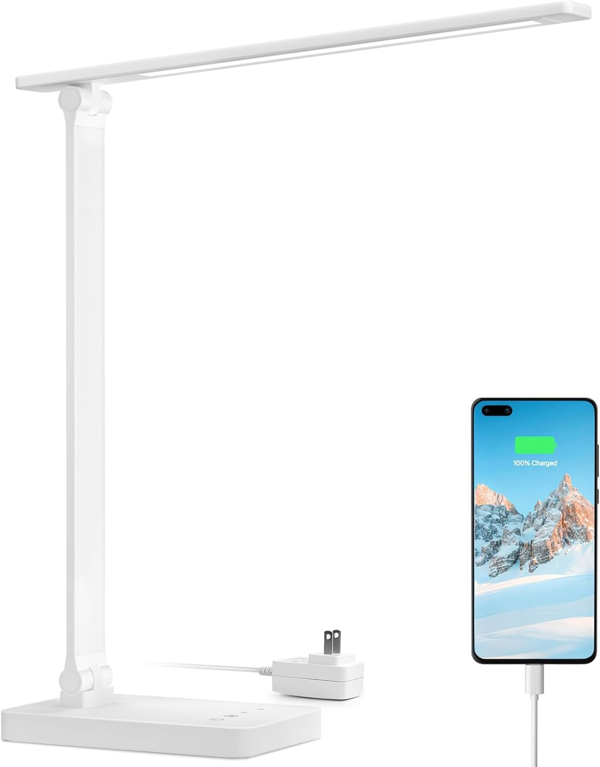 Lepro LED Dimmable Reading Desk Lamp with USB Charging Port, 15W 96 LEDs 550 Lumens Soft Light Eye-Care, Suitable for Home Work, Study, College Dorm, White