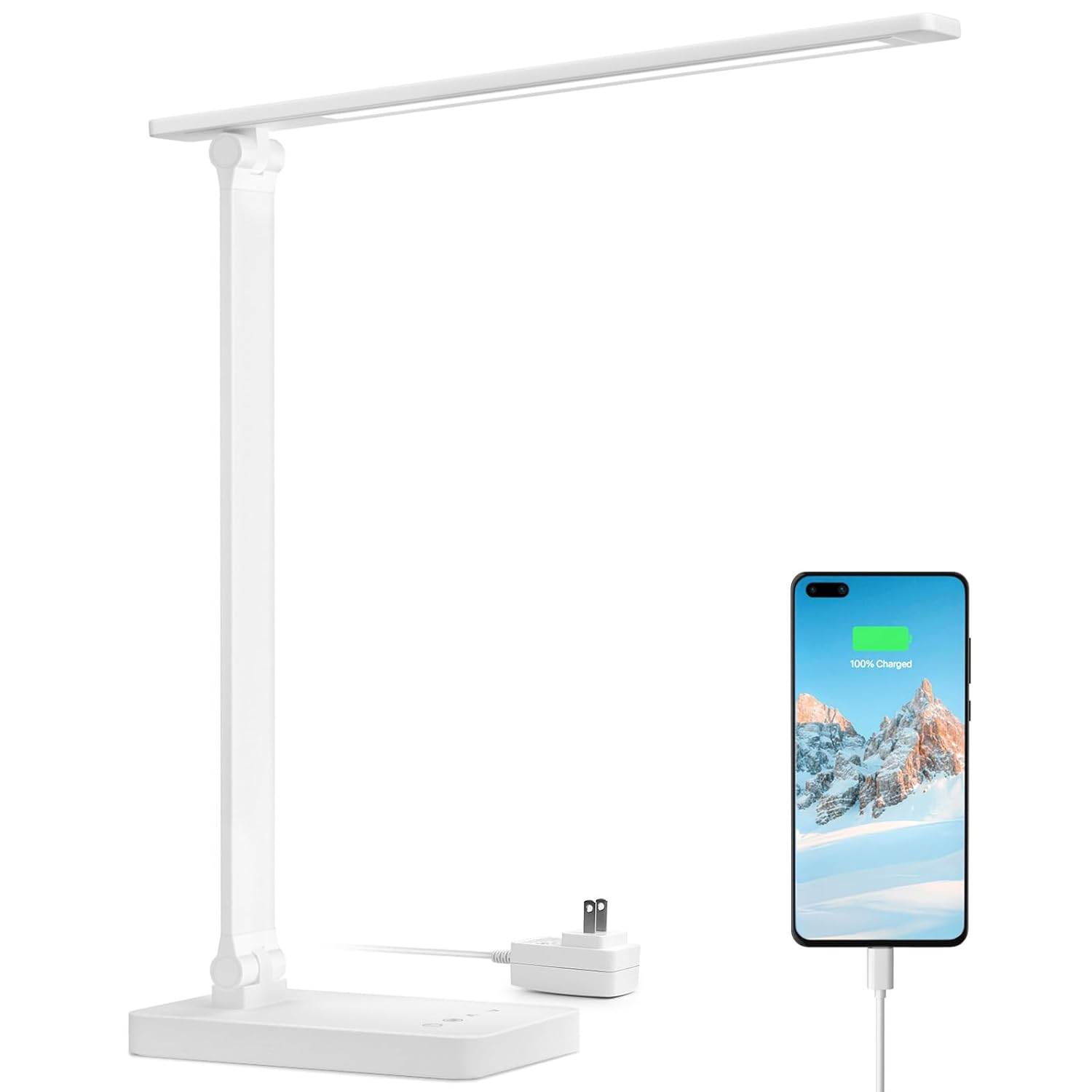 Lepro LED Dimmable Reading Desk Lamp with USB Charging Port, 15W 96 LEDs 550 Lumens Soft Light Eye-Care, Suitable for Home Work, Study, College Dorm, White