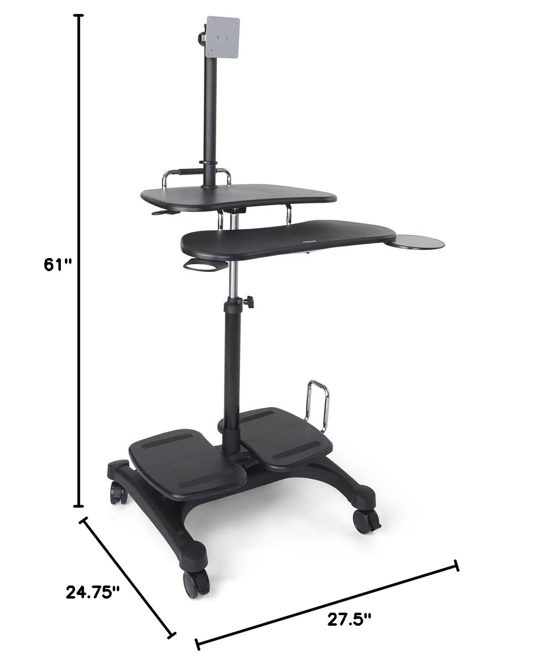 Adjustable Black Aluminum Standing Desk with Cup Holder and Keyboard Tray