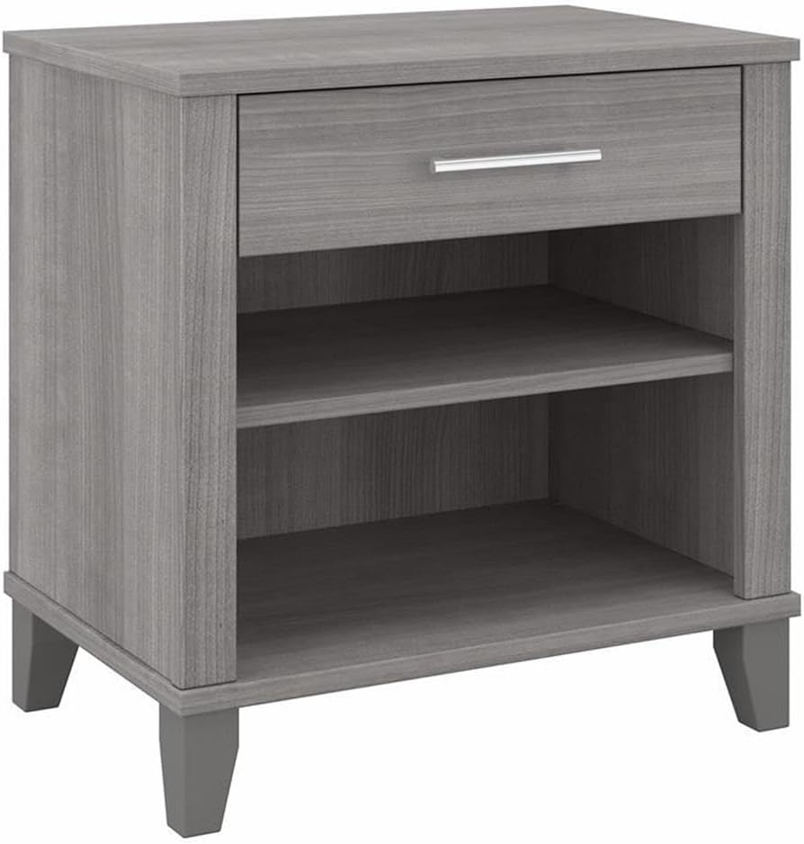 Bush Furniture Somerset Nightstand with Drawer and Shelves, Platinum Gray