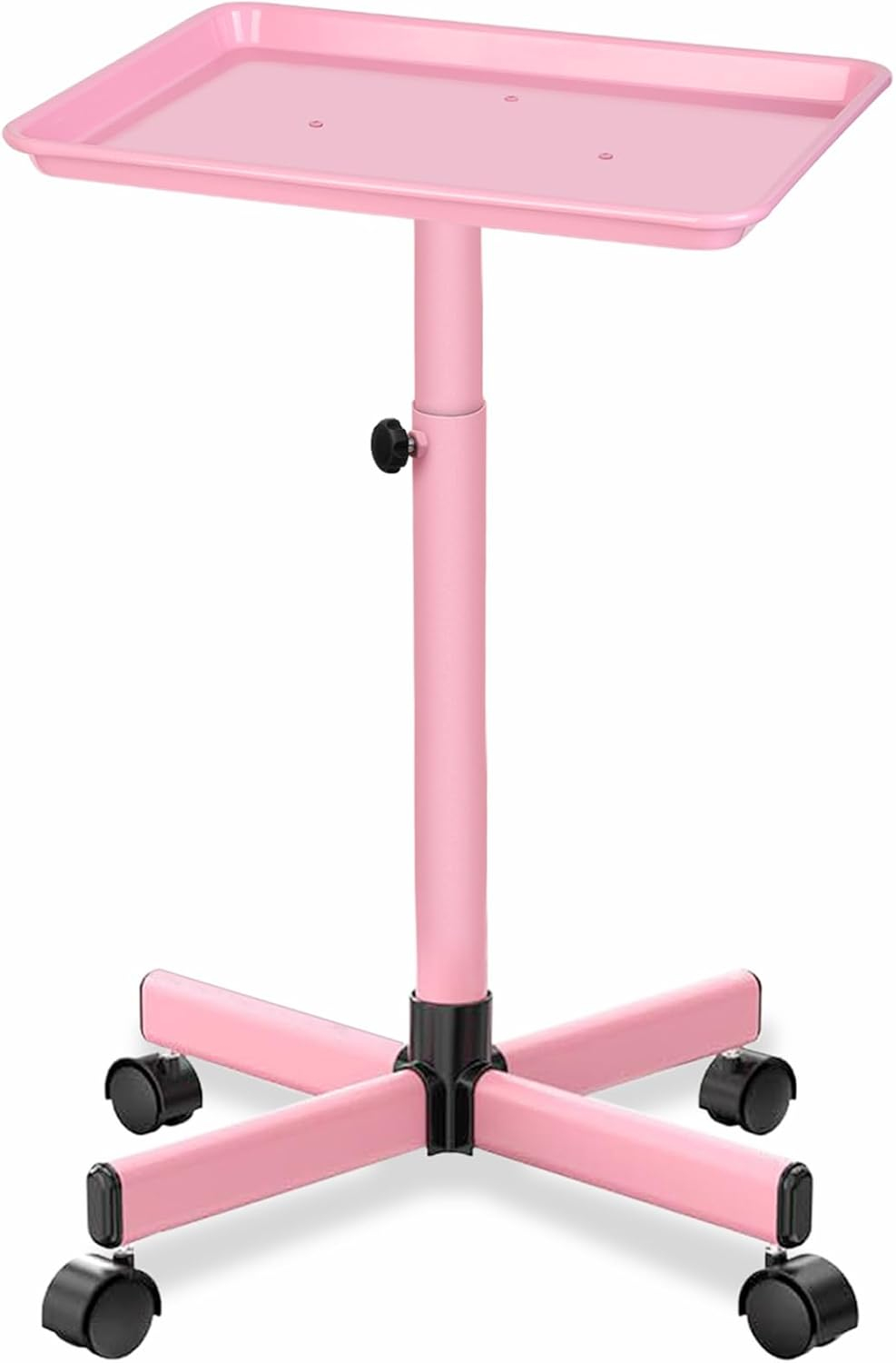 Salon Tray,Height Adjustable Salon Service Rolling Cart,Hair Color Tray with Wheels,Pink
