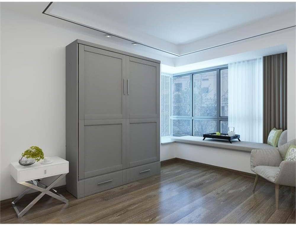 RoomAndLoft Modern Solid Wood Queen Murphy Wall Bed Gray