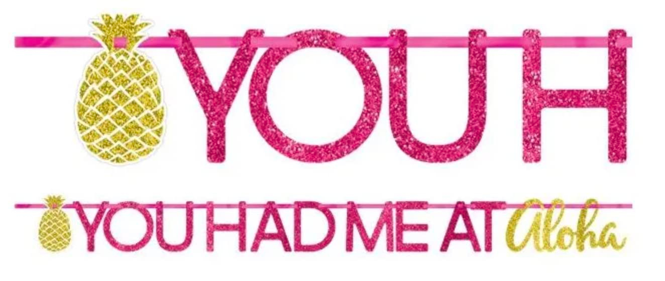 Toys Hawaiian Luau 'Aloha' Glitter Banner, Gold, 1 Count