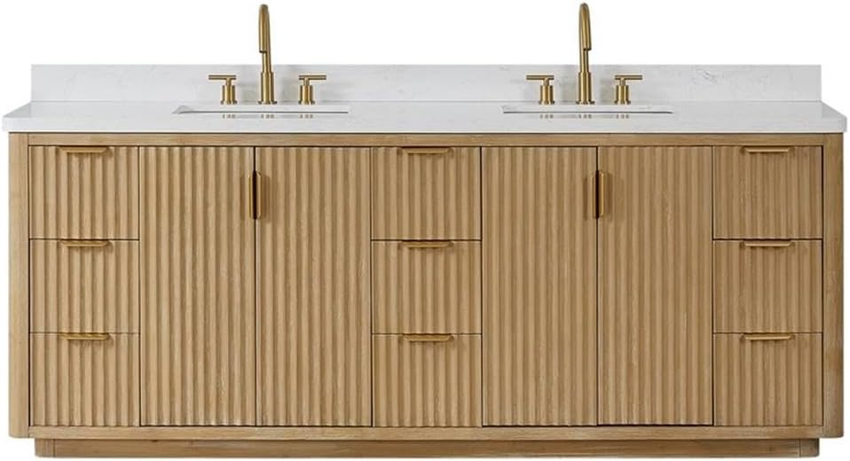 Cadiz 84" Double Bathroom Vanity in Washed Ash Grey w/Lightning White Composite