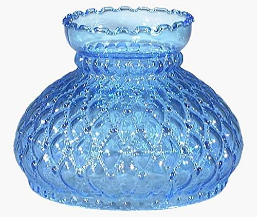B&P Lamp Light Blue Glass Lamp Shade with Diamond Quilted Pattern Student Glass Shade with Crimped Top, 7 Inch Fitter, for Vintage and Antique Style Globes