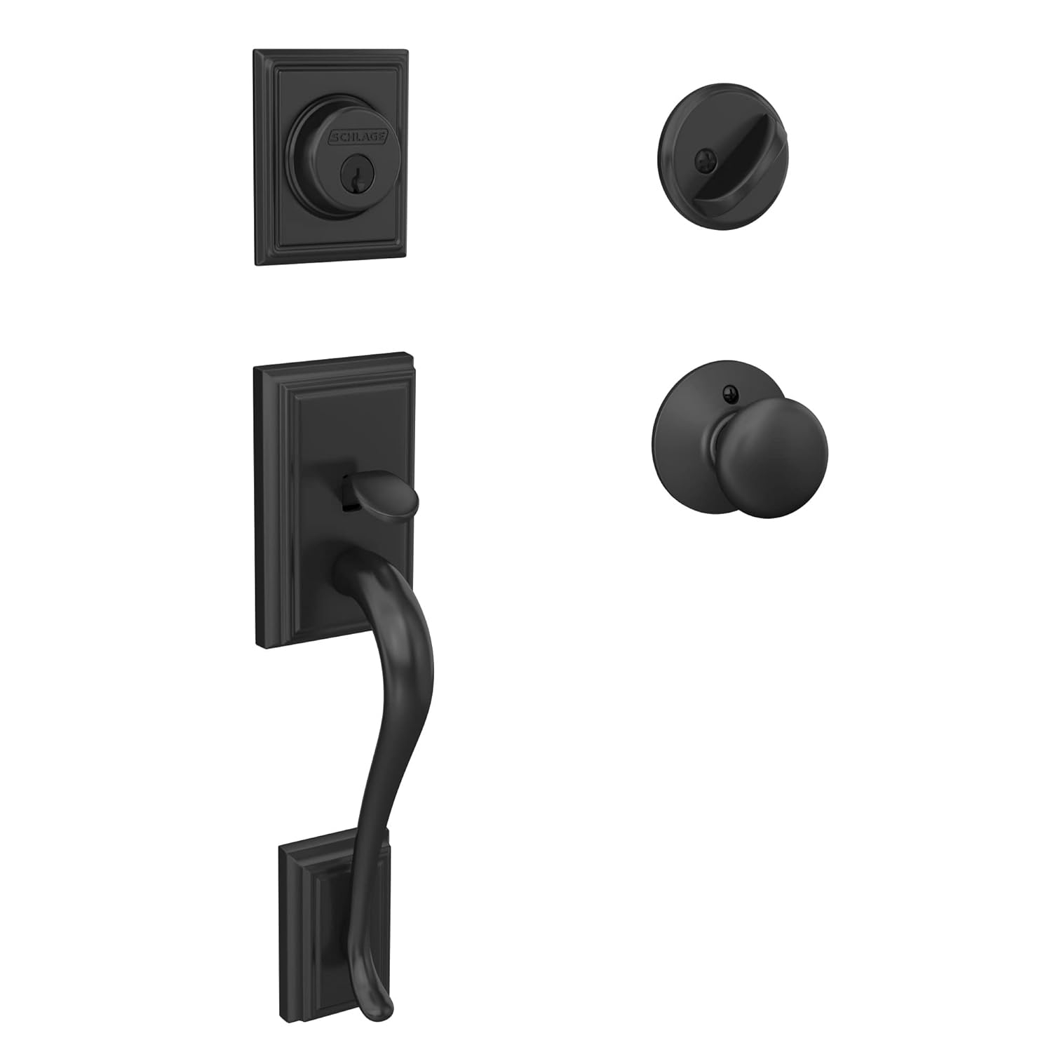 Matte Black Single Cylinder Deadbolt Handleset with Knob