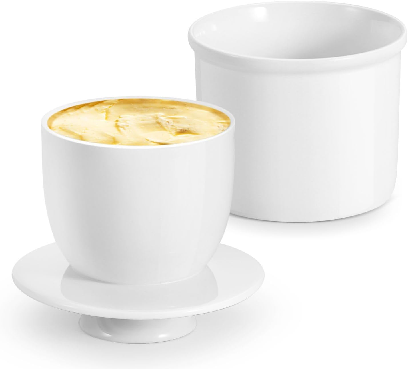 Flexzion Porcelain Butter Crock Butter Keeper, French Butter Dish Bell with Lid, Tabletop Spreadable Soft and Fresh Water Sealed Butter Holder Cafe Retro Collection Farmhouse Decor (White)