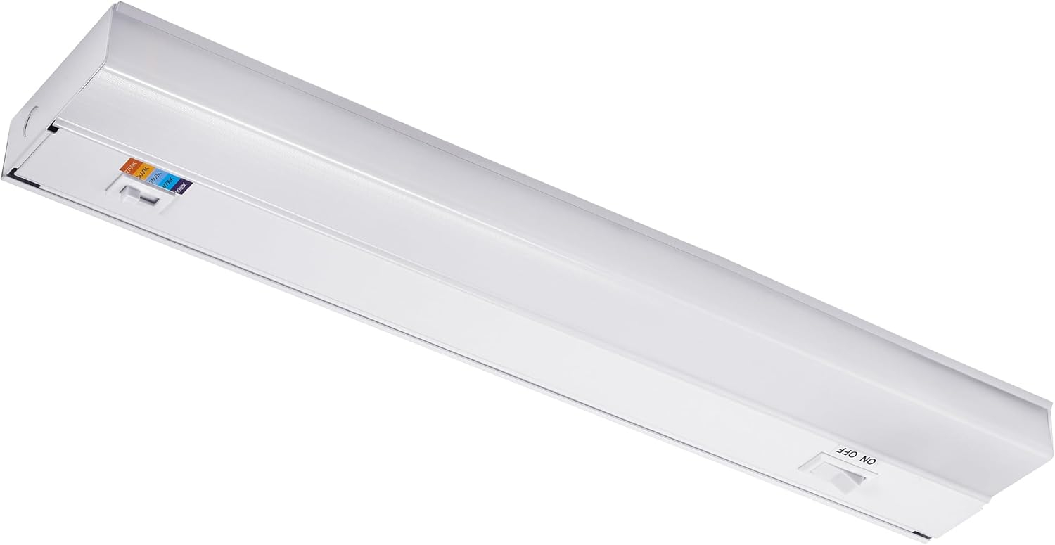 Maxxima 18 in. Hardwired LED Under Cabinet Light - 750 Lumens, 5 CCT, Color Temperature Slide Control, 2700K - 5000K, Kitchen and Indoor Lighting Fixture, White, On/Off Switch, ETL Listed