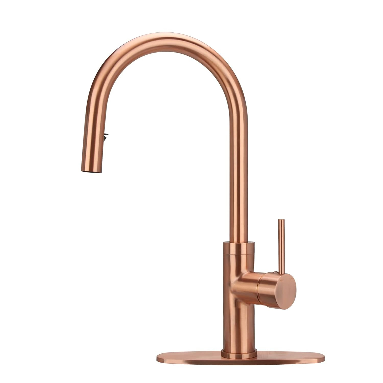 Single-Handle Pull Down Sprayer Kitchen Faucet with Deckplate in Copper