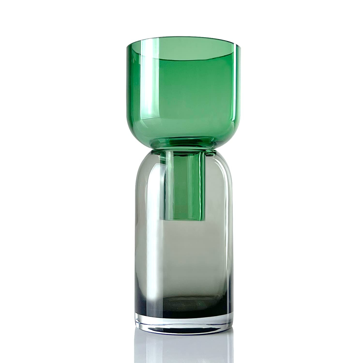 Contemporary Grey and Green Glass Reversible Bud Vase, 7.5" Height