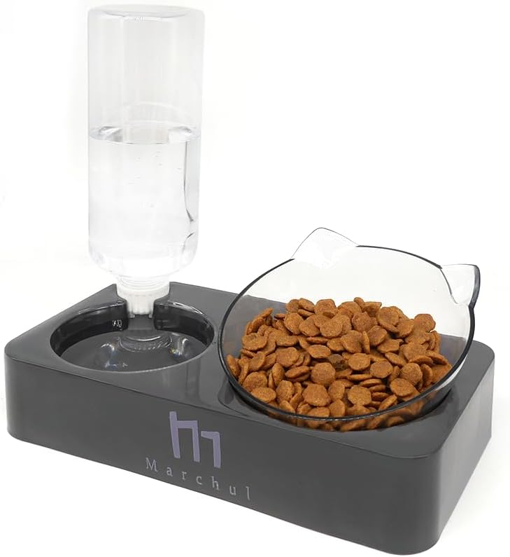 Marchul Tilted Cat Bowl Set for Food and Water, Food Feeding Raised Dishes for Puppies