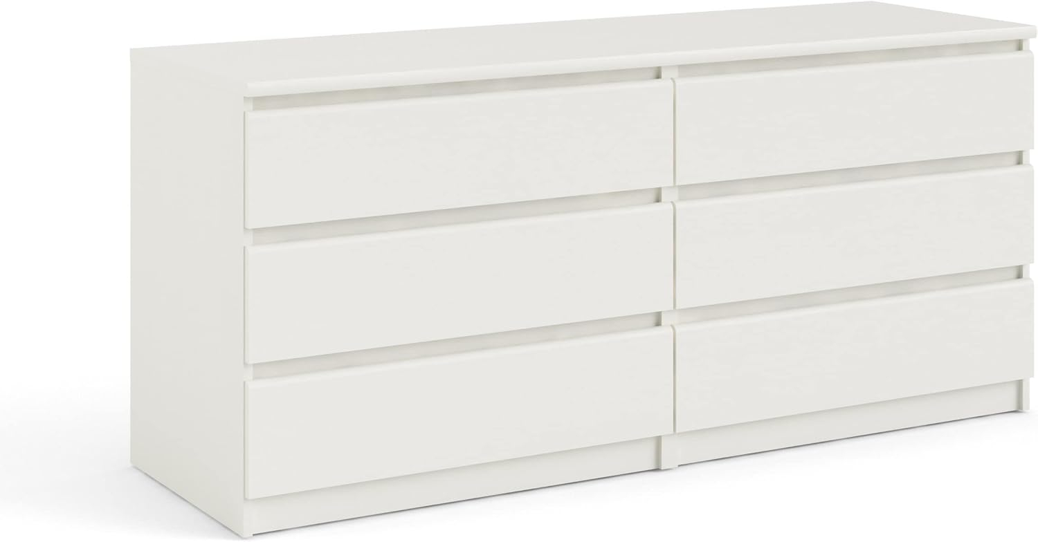 Tvilum Scottsdale 6 Drawer Double Dresser for Adults, White Woodgrain