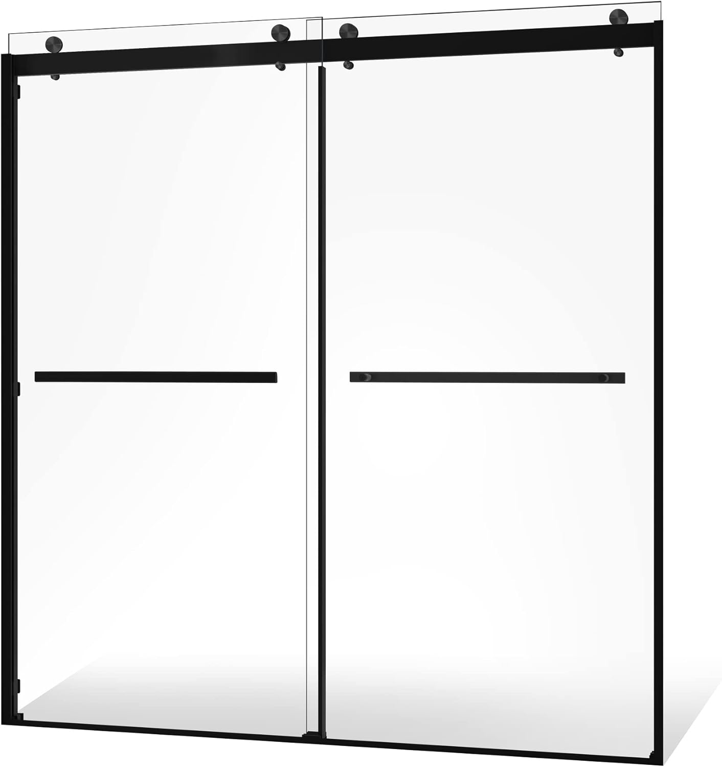 Portofino Frameless Double Sliding Shower Door 44"-48" Width, 74" Height Clear Tempered Glass 3/8 with Matte Black finish & Stain Resistant Glass Coating by Fab Glass and Mirror