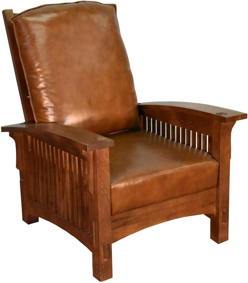 Pemberly Row Contemporary Leather Morris Chair in Reddish Brown