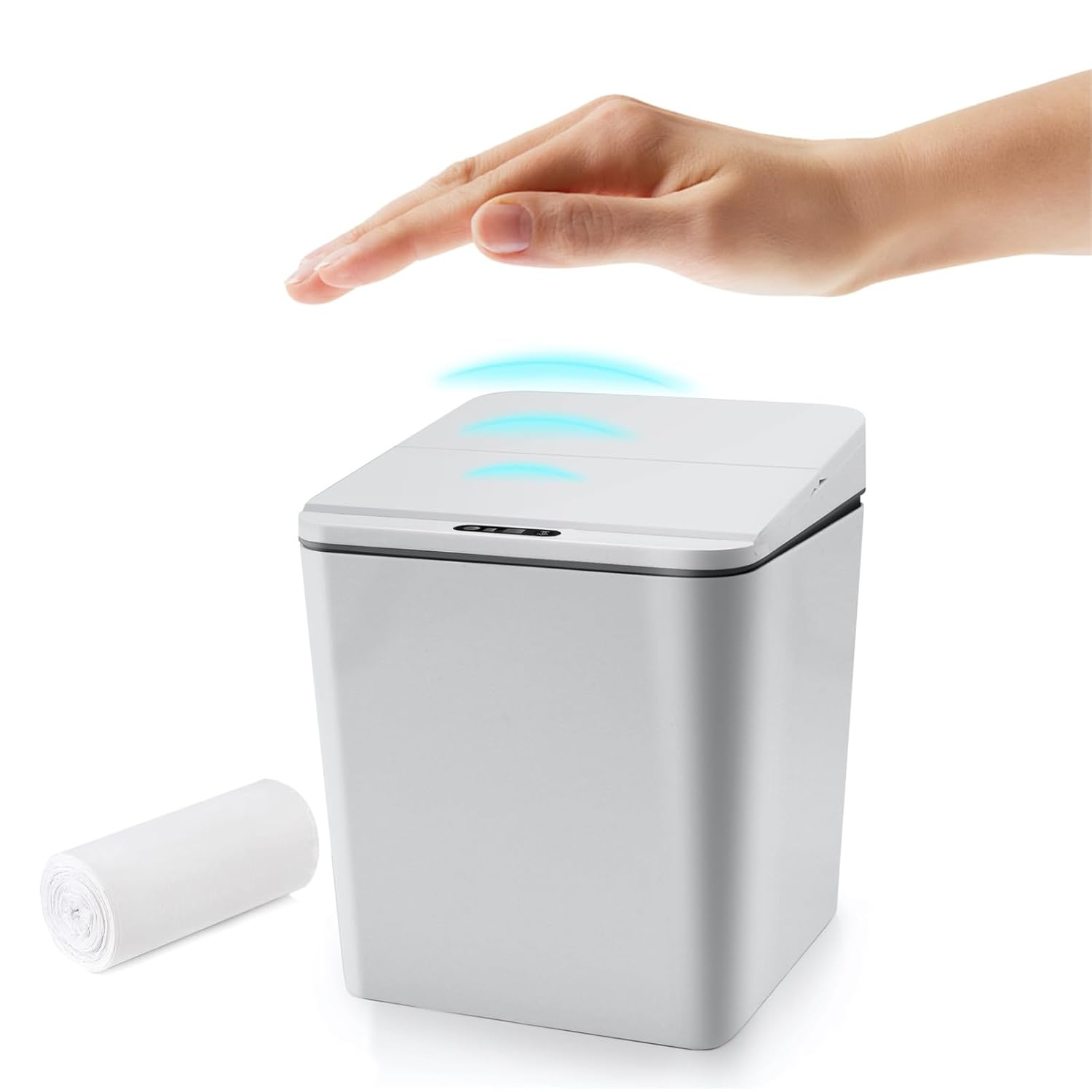 Automatic Small Countertop Trash Can w Rechargeable Battery, Mini Desktop Sensor Can with Lid, Grey-1.5 Gal