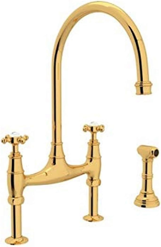 Georgian Era Bridge Kitchen Faucet With Side Spray made with Solid Brass for Handcrafted Elegance