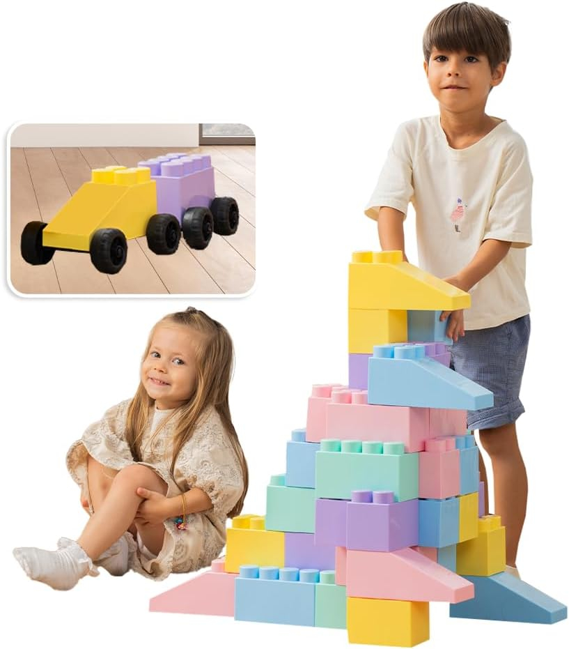 PLATPORTS Huge Blocks - Giant Plastic Blocks - Big Blocks - Jumbo Blocks - Big Building Blocks Jumbo - Jumbo Building Blocks - 86 Pieces Large Blocks for Kids Ages 1 to 8 with Wheels