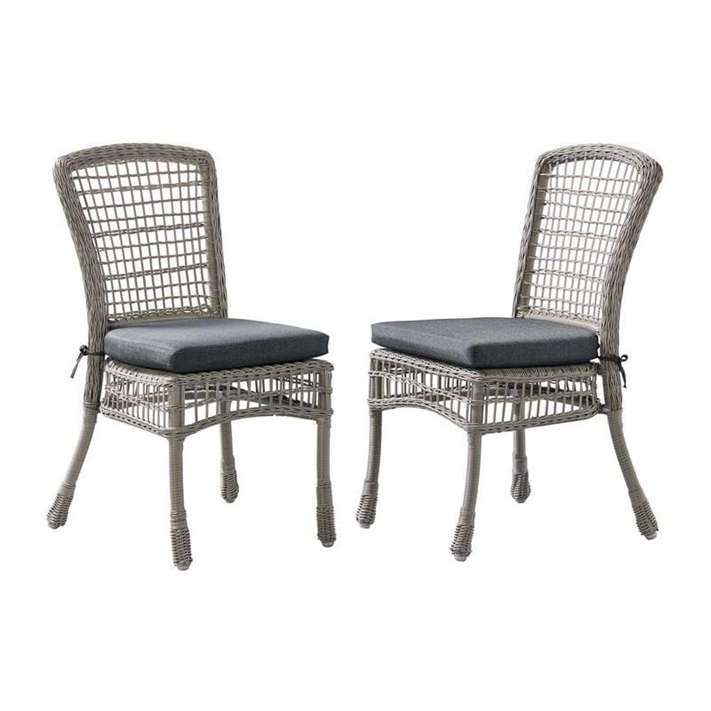Asti All-Weather Gray Wicker Outdoor Set of Two Dining Chairs with Cushions
