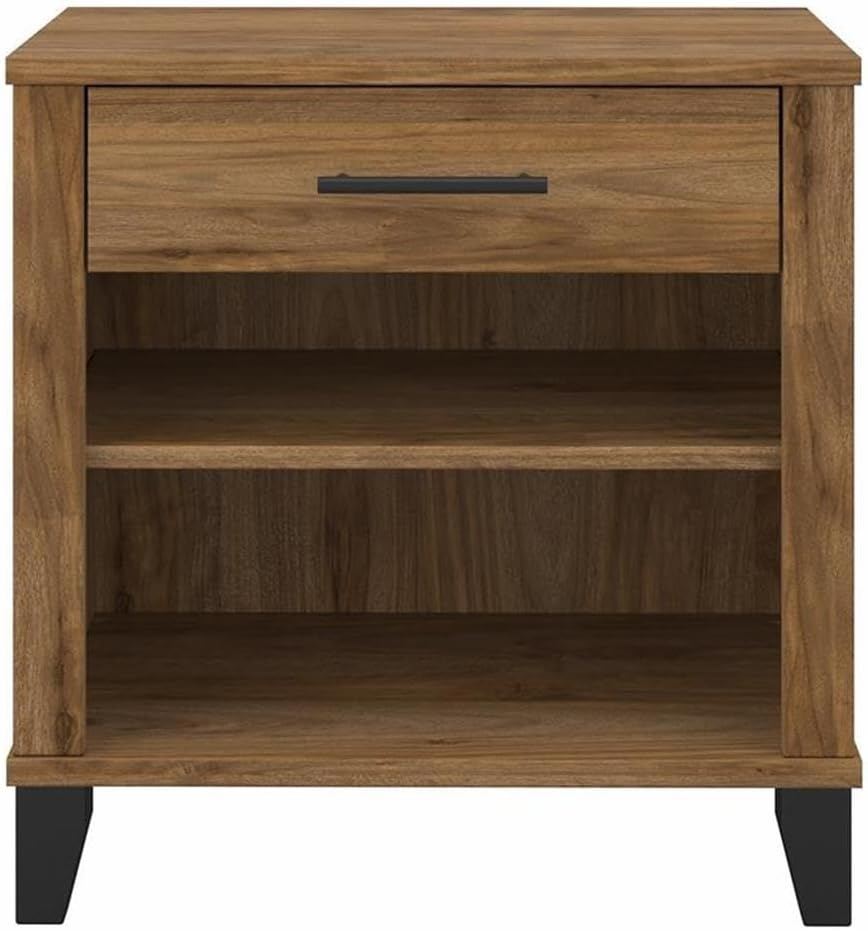 Somerset Nightstand with Drawer and Shelves in Fresh Walnut - Engineered Wood