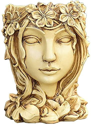 Winston Porter Head Planter Face Flower Pot Goddess Statue Planter Decorative Girl Portrait Planter Indoor Outdoor Girl Face Flower Vase Container Planter (Gray)