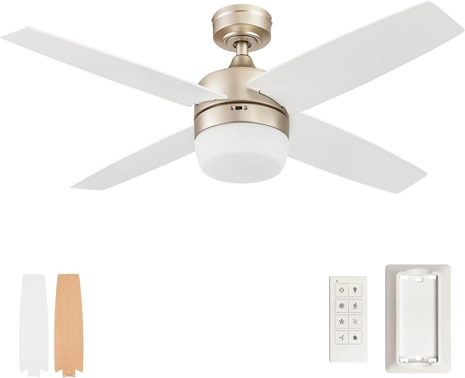 Prominence Home Atlas 44" Champagne Ceiling Fan with Light, Remote Control, 4 Blades & Reverse Airflow