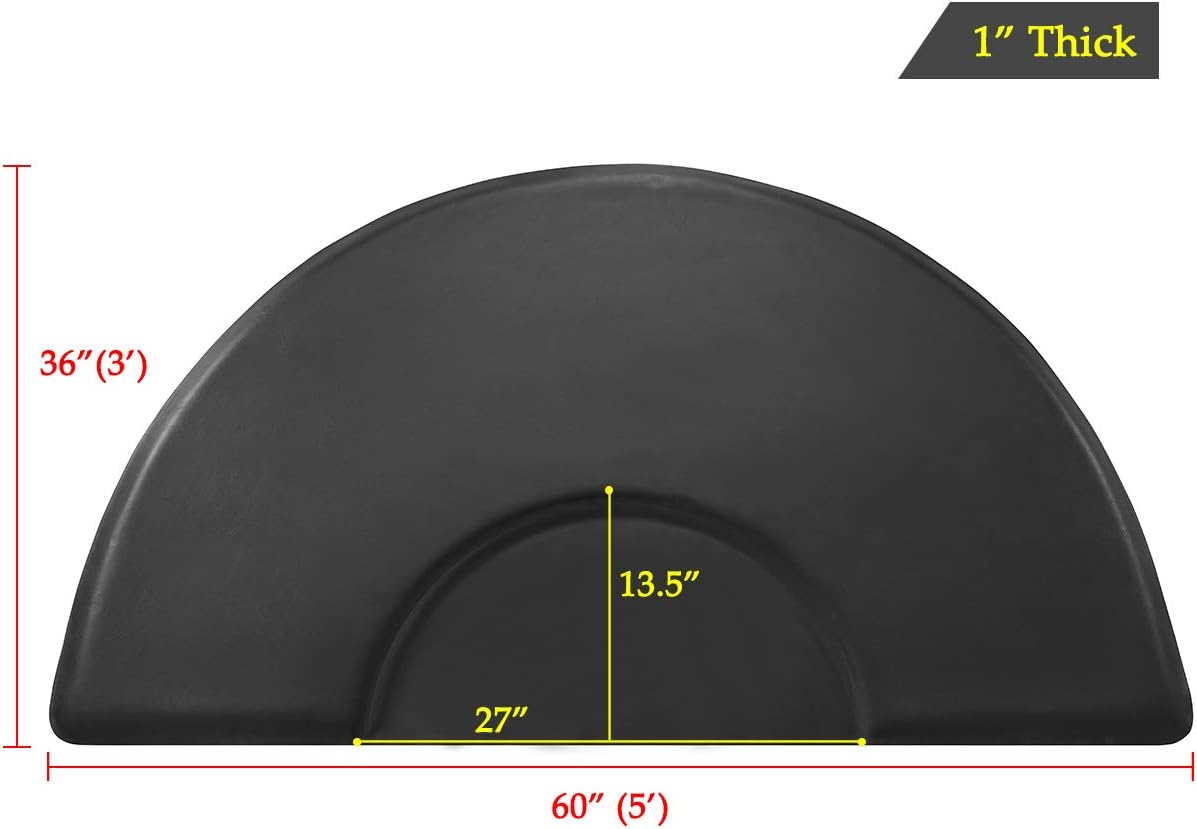1 Inch Thick Barber Cutting Chair Salon Floor Mats for Beauty Hair Stylist Station Anti Fatigue (Black, 5 Ft × 3 Ft Ellipse)