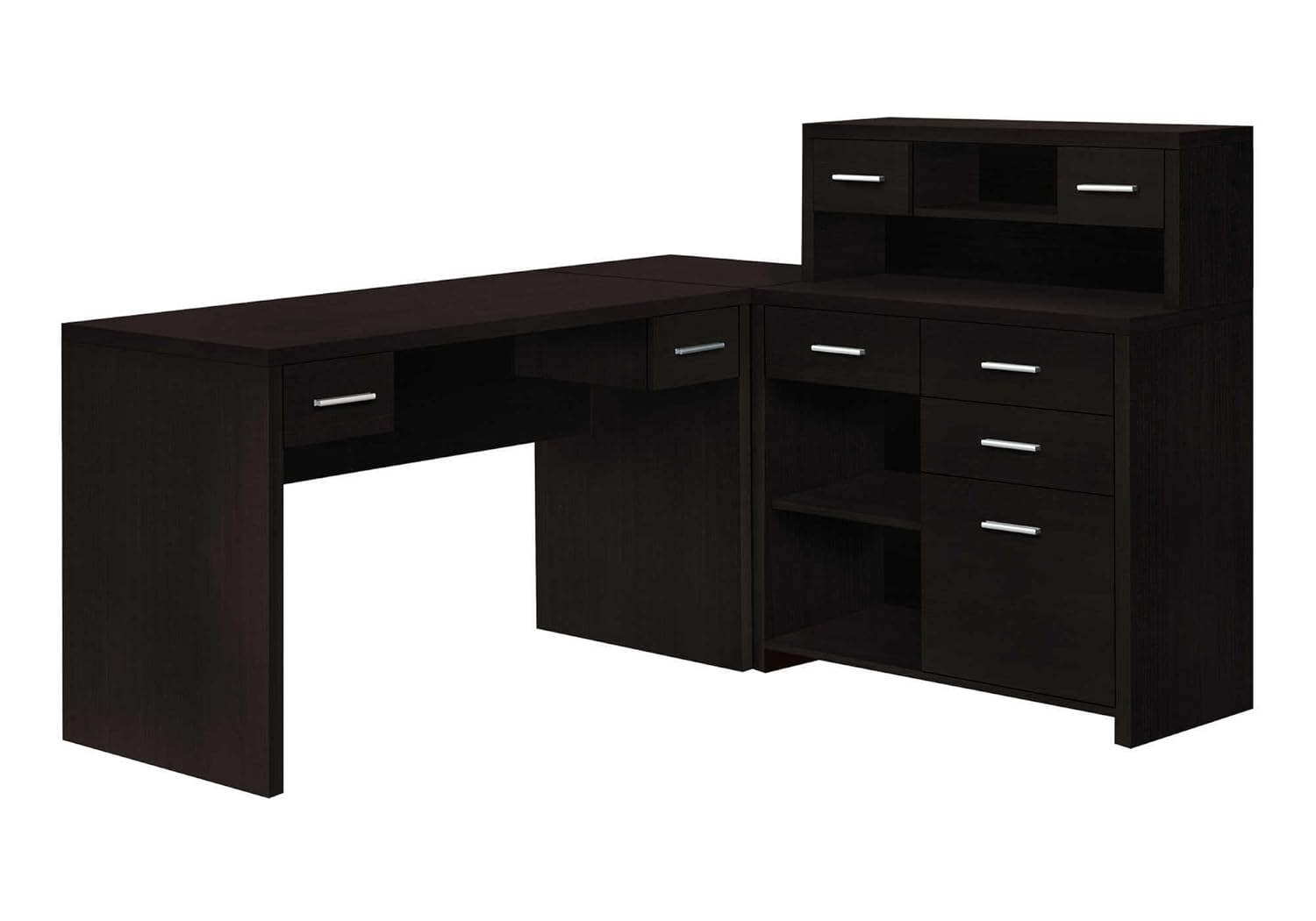 Monarch Specialties Computer Desk L-Shaped Corner Hutch 8 Drawers 3 Cubbies Reversible, 63"L X 59"W