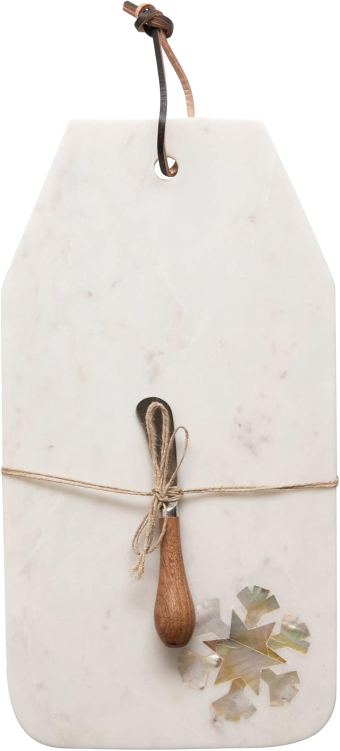 The Holiday Aisle® Ishan Mother of Pearl Snowflake Marble 2 Piece Cheese/Cutting Board Set